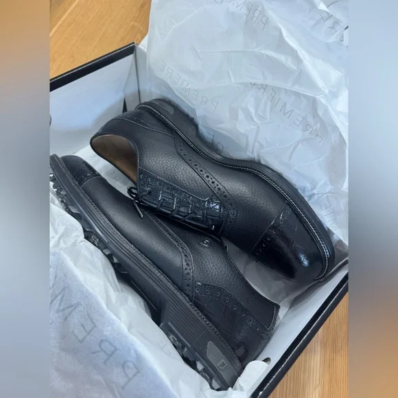 FootJoy Black Leather Men's Golf Shoes - Picture 2 of 16